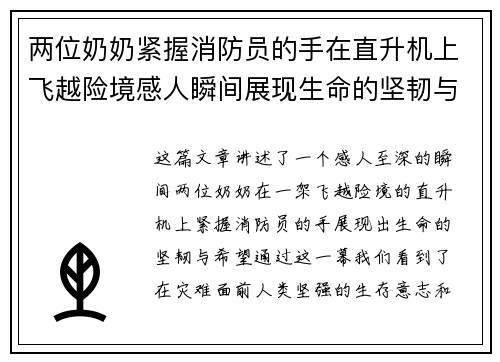 两位奶奶紧握消防员的手在直升机上飞越险境感人瞬间展现生命的坚韧与希望